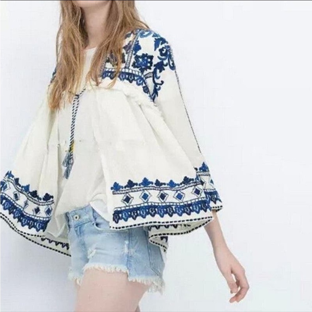 NWT Trafaluc Zara Ecru Embroidered Swing Jacket - Picture 9 of 11
